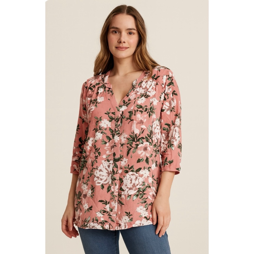 TORRID‎ | Harper Coral Pink Floral Challis Button Loop Blouse Sz. 1 or a 4X